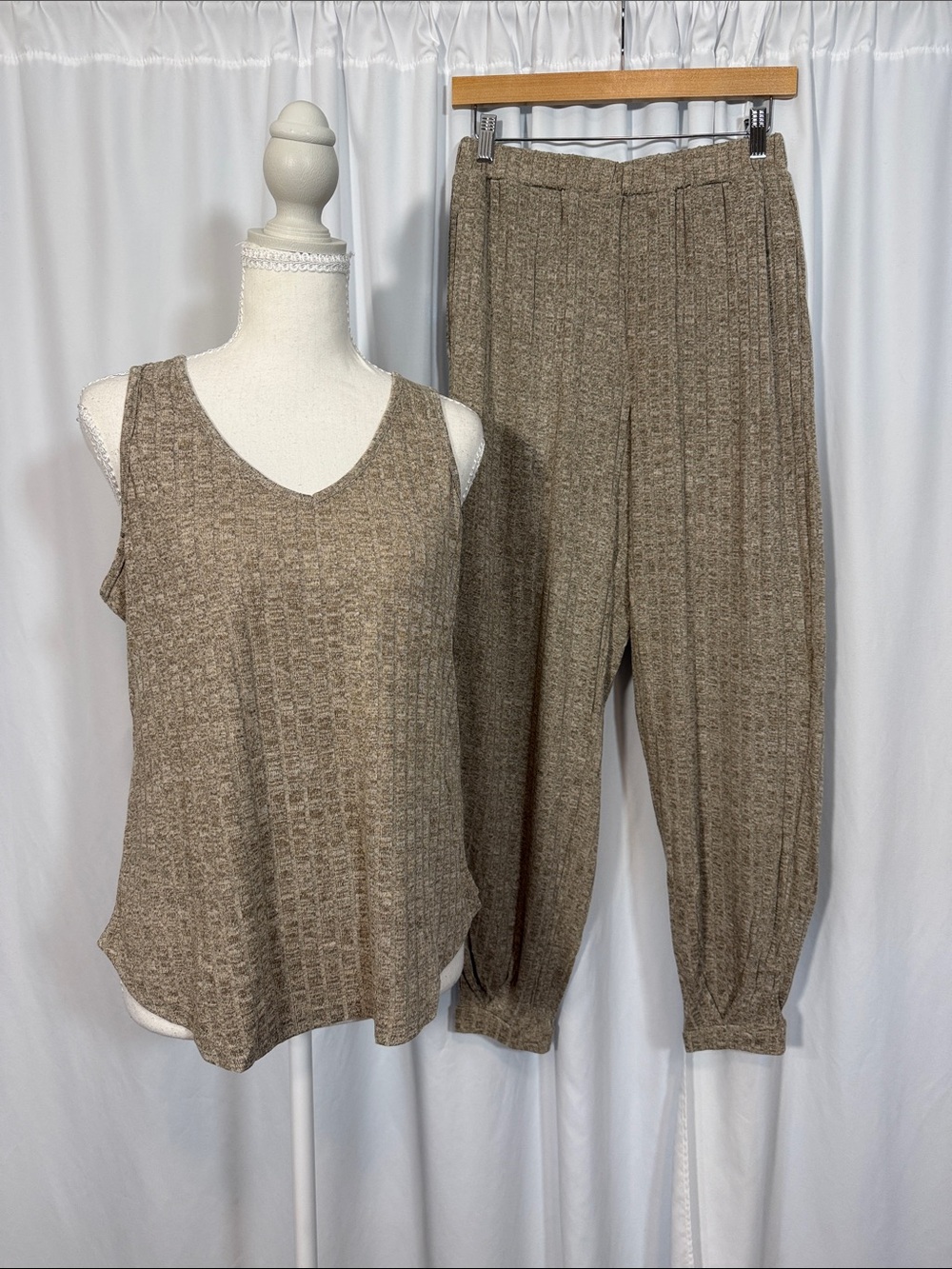Ribbed V-Neck Tank & Jogger Pajama Set